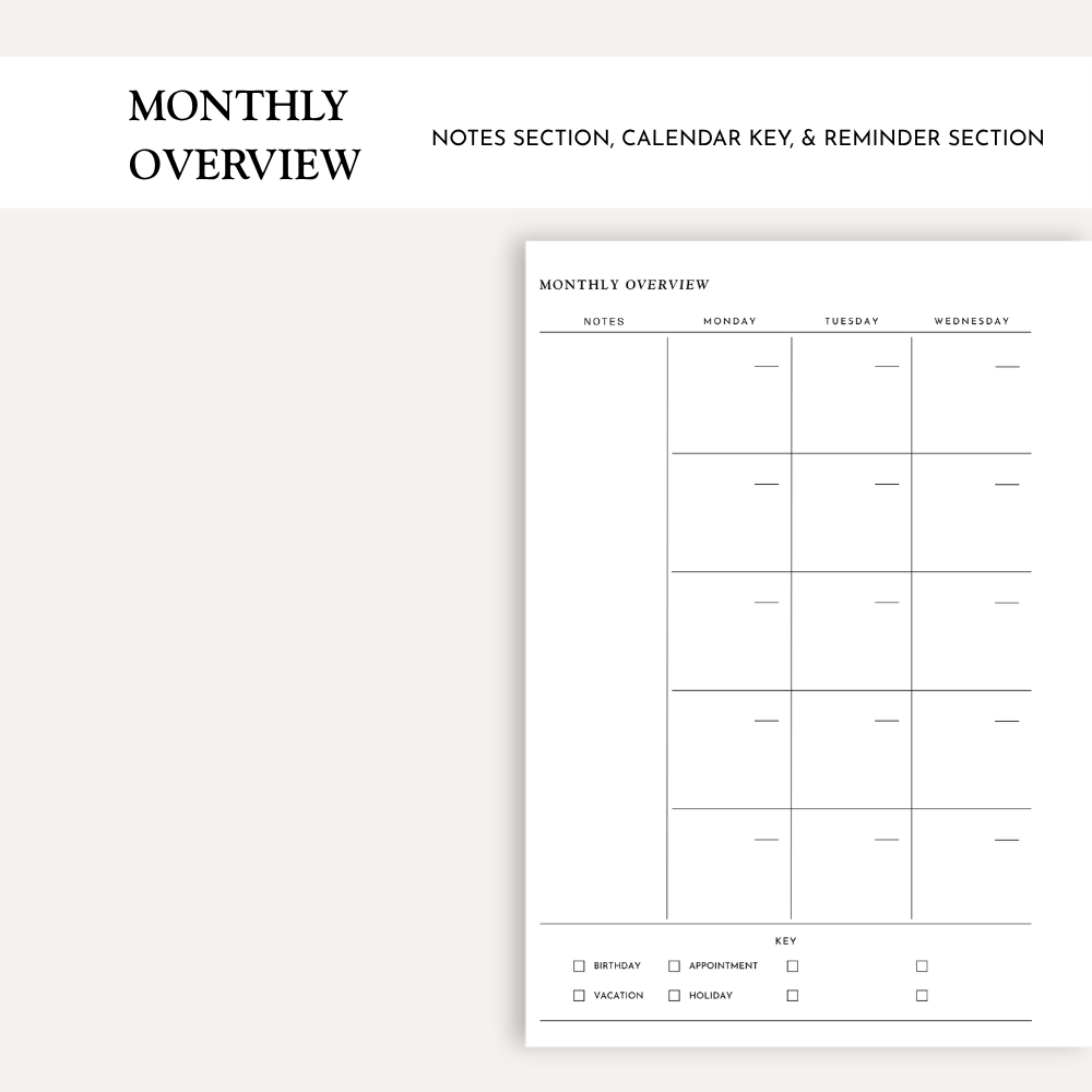 Monthly Overview Inserts